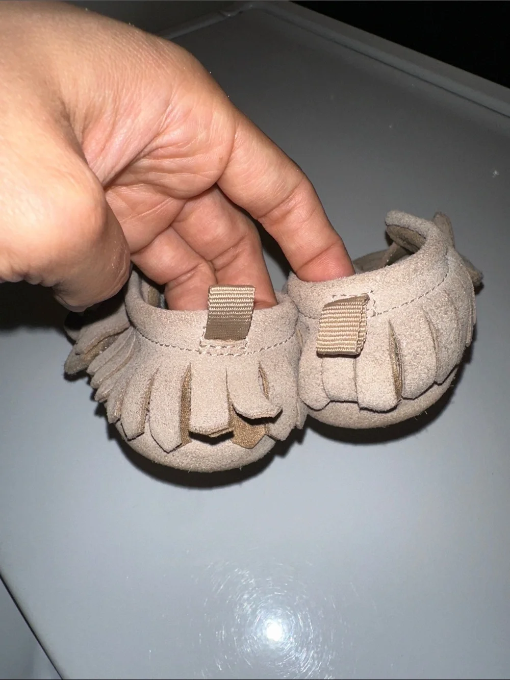 Toddler Fringe Moccasin Boots in Light Taupe 5